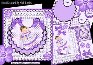Cute Little Baby Girl on Bib & Purple Bows 8x8 Mini Kit
