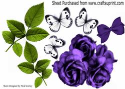 Prpretty Purple Roses and White Butterflies Green Leaves A4