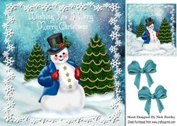 Lovely Jolly Snowman with Christmas Trees 8x8