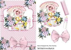 Sweet Baby Girl in Flowered Bootee Wih Bows