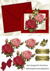 Pretty Red & Pink Roses on a Card and Envelope