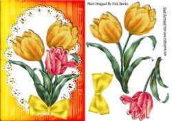 Pretty Hand Painted Red and Yellow Tulips with Bow