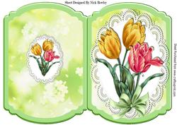 Pretty Painted Yellow and Red Tulips on Lace with Bow