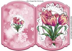 Rose Pink Painted Tulips on Lace with Organza Bow