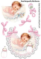 Sweet Baby Girl with Her Bottle on a Lace Bib