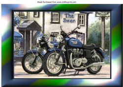 Vintage Blue Motorbikes Outside a Country Pub A4