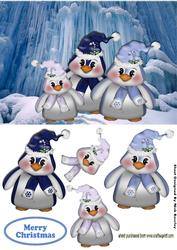 Penguin Family in the Antarctic with Hat and Scarf On