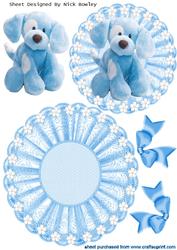 Cute Blue Puppy with Bows and White Flowers Lace Rocker