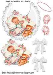 Sleep Little One, Baby Girl on White Lace Bib with Bows