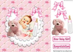 Clasping Hands, Baby Girl with Puppy on Lace Bib 8x8