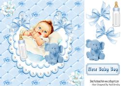 Clasping Hands, Baby Boy with Ele on Lace Bib 8x8