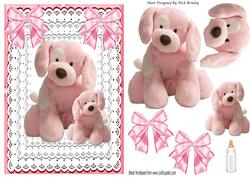 Pink Mother and Baby Puppy in Lace Frame with Bows