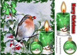 Robin with Red Berries in the Snow & Candles 8x8