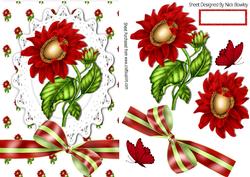 Pretty Red Sunflowers on Lace with Striped Bow