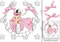 Cute Baby in Cupcake on Lace Bib 8x8