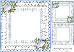 Pretty Blue Bird with Flowers on Lace 8x8 Insert