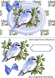 Pretty Bluebird on a Branch with Flowers in Pearl Frame