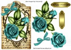 Turq Roses on a Tag with Script Writing