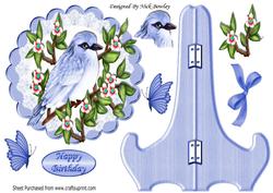Pretty Blue Bird with Flowers & Butterflies Plate & Stand