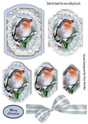 Robin in the Snow on Lace Bracket with Bow Bracket Pyramids