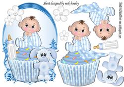 Baby Blue, Cupcake with His Bottle on a Plaque