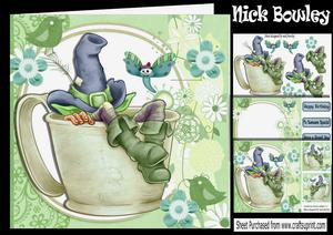 Gnome in Blue Hat Napping in Teacup 8x8 Mini Kit