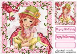 Little Girl with Birds in Flower Frame 8x8