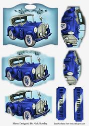 Blue Vintage Car on a Plaque, Bracket Pyramids