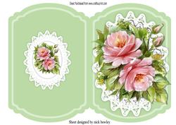 Pretty Pink Roses on Lace Bracket Card