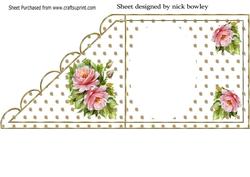 Pink Roses & Butterfly on Lace on Scalloped Insert