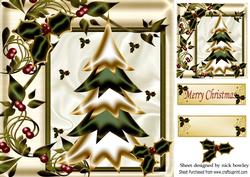 Lovely Gold/green Christmas Tree with Holly 8x8