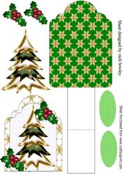 Pretty Christmas Tree with Holly and Berries Easel Card