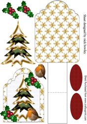 Christmas Tree with Robin and Holly Easel Card