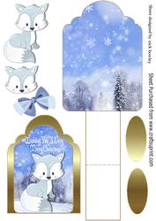 Little Fox in the Snow with Trees Easel Card
