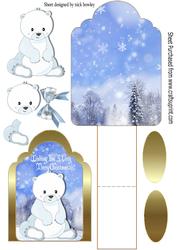 Little Polar Bear in the Snow with Trees Easel Card