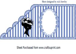 Vintage Silhouette Lady in Hat on Lace on Blue Stripe Insert