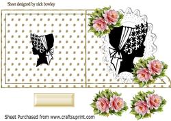 Pretty Silhouette Lady on Lace with Roses Edge Card