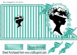 Vintage Silhouette Lady in Turq Stripe Edge Card