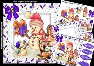 Lovely Snowman with Son and Little Deer 8x8 Mini Kit