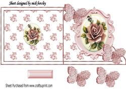 Pink Rose Cameo & Paper Script Butterflies, Over the Edge