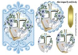 Baby Boy Christening with Flowers Shoes Oval Pyramids