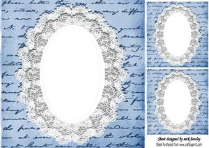 Blue Vintage Script with Lace 8x8 Card/insert with Toppers