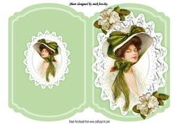 Elegant Lady in Bonnet with Green Bow, Roses Bracket Card