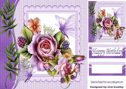 Pretty Roses and Butterflies, Cascading Leaves 8x8