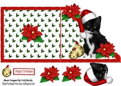 Cute Kitty in Santa Hat and Bells Over the Edge
