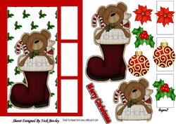 Cute Wooden Stocking with Teddy and Emb