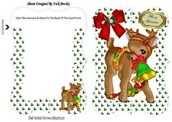 Little Reindeer with Bells, Holly and Bow Bracket Card