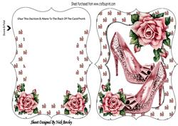 Pretty Sparkle Shoes with Pink Roses Bracket Card