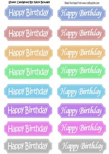 Funky & Elegant Coloured Birthday Tags in White Script