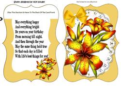 Yellow Tiger Lillies on Lace with Bracket Card & Insert